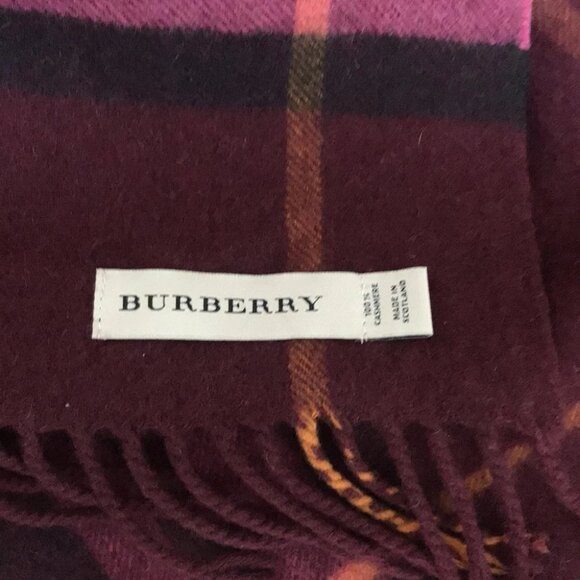 Auth Burberry Dark Brown Pink Multi Cashmere Scarf - Picture 6 of 6